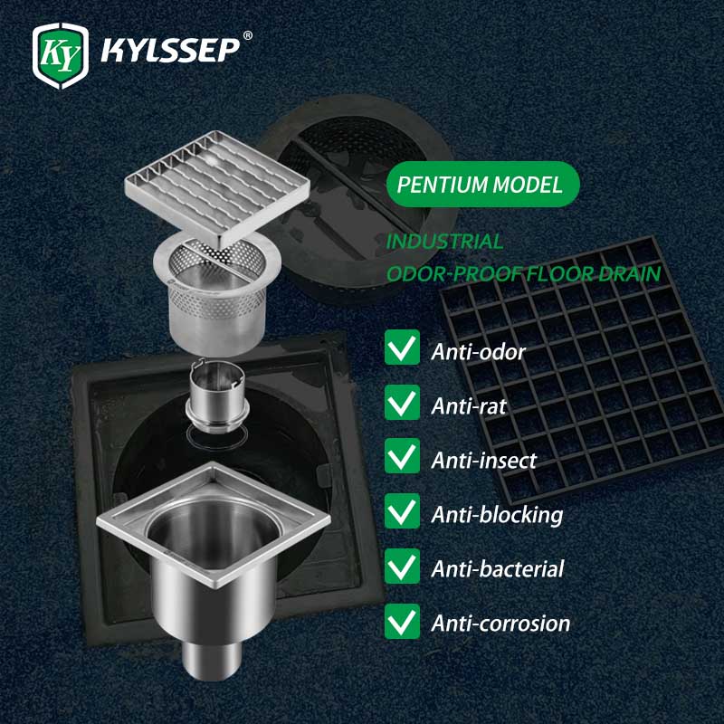 Desagüe de área higiénico antideslizante de acero inoxidable con rejillas